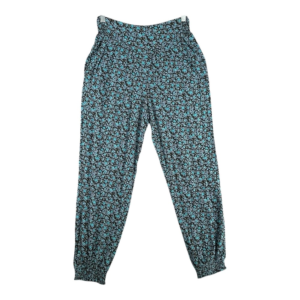 Aerie Blue‎ Floral Homebody Lounge Jogger Smocked Pants Viscose Womens XSmall